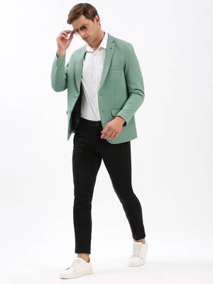 Men's Notched Lapel Solid Sea Green Single-Breasted Blazer 5