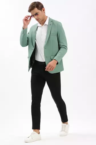 Men's Notched Lapel Solid Sea Green Single-Breasted Blazer