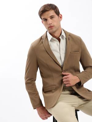 Men's Notched Lapel Solid Brown Single-Breasted Blazer 1