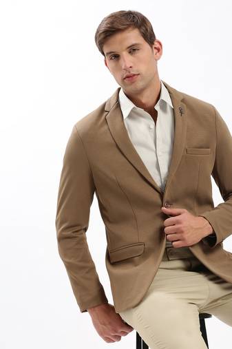 Men's Notched Lapel Solid Brown Single-Breasted Blazer
