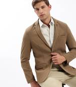 Men's Notched Lapel Solid Brown Single-Breasted Blazer