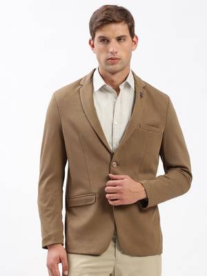 Men's Notched Lapel Solid Brown Single-Breasted Blazer 2