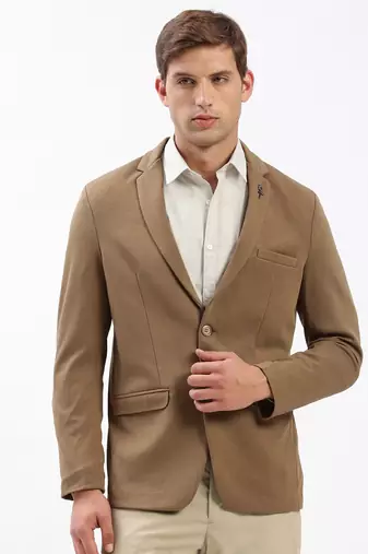 Men's Notched Lapel Solid Brown Single-Breasted Blazer