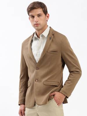 Men's Notched Lapel Solid Brown Single-Breasted Blazer 3