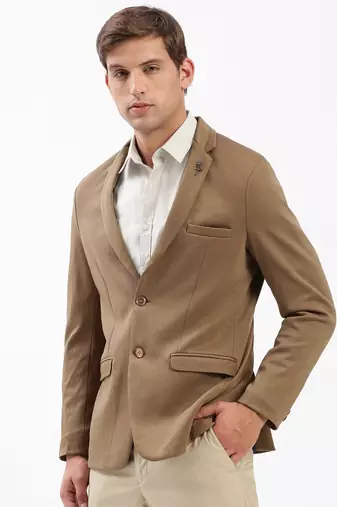 Men's Notched Lapel Solid Brown Single-Breasted Blazer