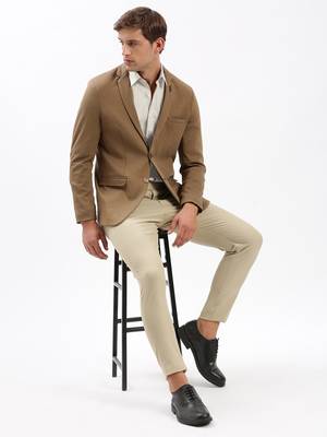 Men's Notched Lapel Solid Brown Single-Breasted Blazer 5
