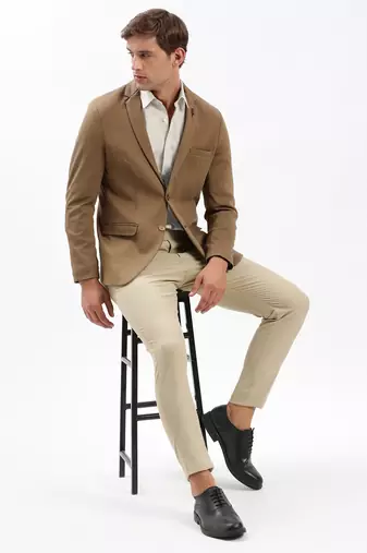 Men's Notched Lapel Solid Brown Single-Breasted Blazer