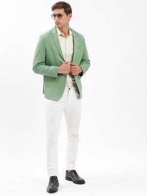 SHOWOFF Men's Notched Lapel Solid Green Single-Breasted Blazer 5