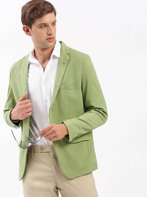 Men's Notched Lapel Solid Green Single-Breasted Blazer 1
