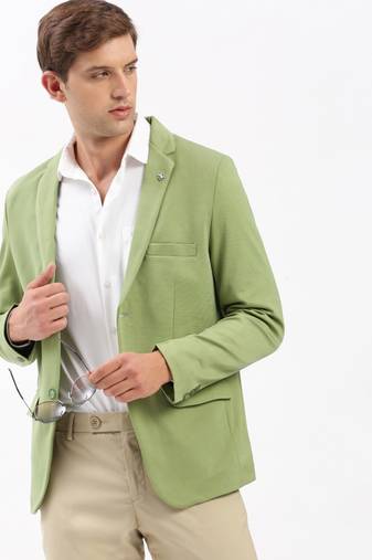 Men's Notched Lapel Solid Green Single-Breasted Blazer