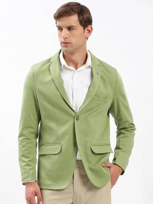 Men's Notched Lapel Solid Green Single-Breasted Blazer 2