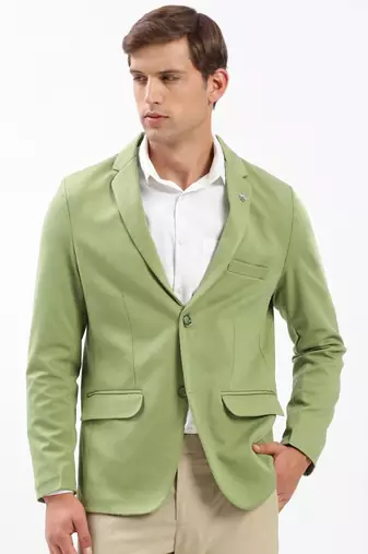 Men's Notched Lapel Solid Green Single-Breasted Blazer