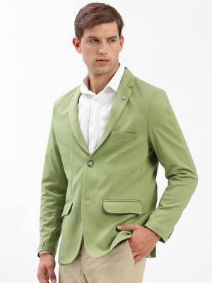 Men's Notched Lapel Solid Green Single-Breasted Blazer 3