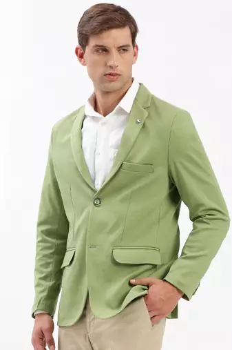 Men's Notched Lapel Solid Green Single-Breasted Blazer
