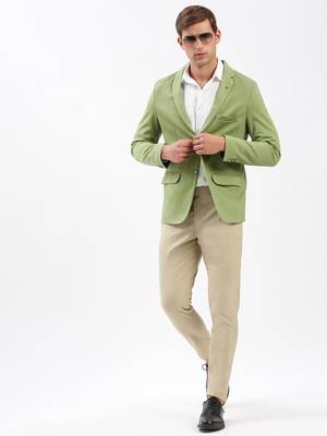 Men's Notched Lapel Solid Green Single-Breasted Blazer 5