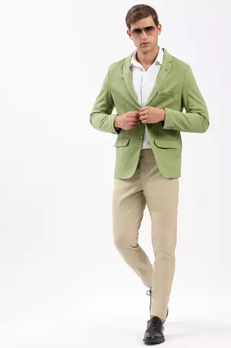 Men's Notched Lapel Solid Green Single-Breasted Blazer