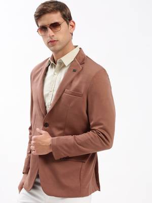 Men's Notched Lapel Solid Brown Single-Breasted Blazer 1