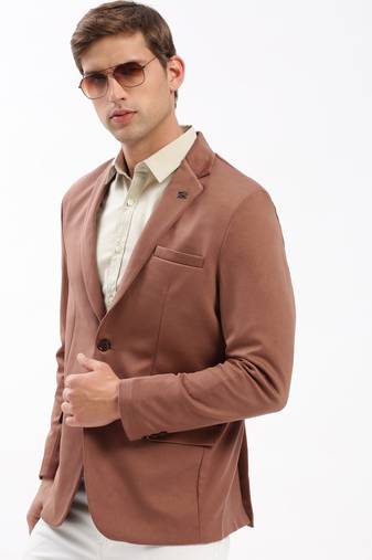 Men's Notched Lapel Solid Brown Single-Breasted Blazer