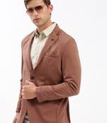 Men's Notched Lapel Solid Brown Single-Breasted Blazer