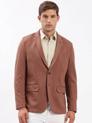 Men's Notched Lapel Solid Brown Single-Breasted Blazer 2