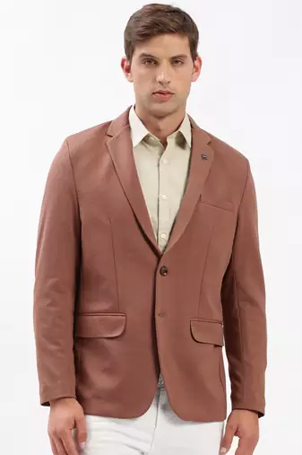 Men's Notched Lapel Solid Brown Single-Breasted Blazer