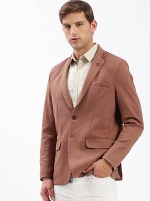 Men's Notched Lapel Solid Brown Single-Breasted Blazer 3