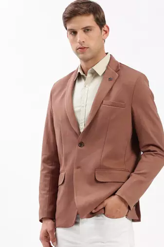 Men's Notched Lapel Solid Brown Single-Breasted Blazer