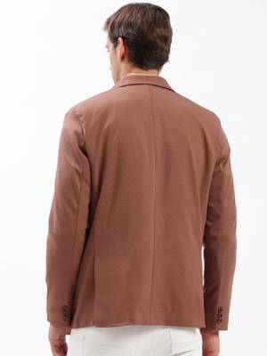 Men's Notched Lapel Solid Brown Single-Breasted Blazer 4
