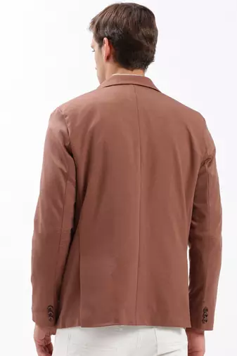 Men's Notched Lapel Solid Brown Single-Breasted Blazer