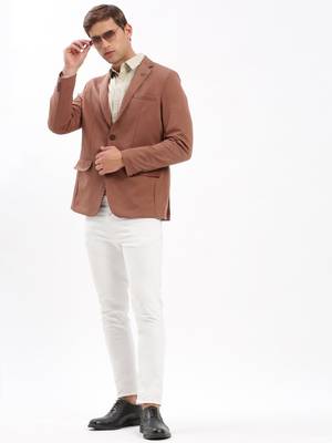 Men's Notched Lapel Solid Brown Single-Breasted Blazer 5