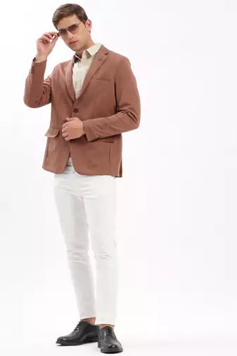 Men's Notched Lapel Solid Brown Single-Breasted Blazer