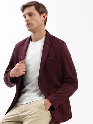 SHOWOFF Men's Notched Lapel Solid Maroon Single-Breasted Blazer 1