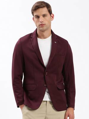 SHOWOFF Men's Notched Lapel Solid Maroon Single-Breasted Blazer 2