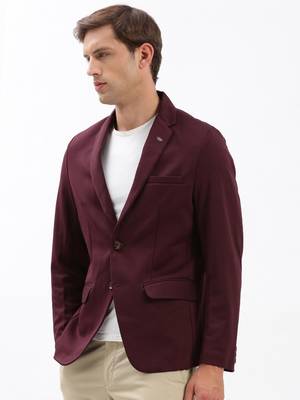 SHOWOFF Men's Notched Lapel Solid Maroon Single-Breasted Blazer 3