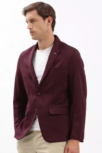 SHOWOFF Men's Notched Lapel Solid Maroon Single-Breasted Blazer