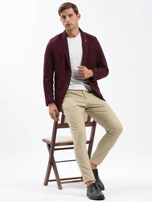 SHOWOFF Men's Notched Lapel Solid Maroon Single-Breasted Blazer 5