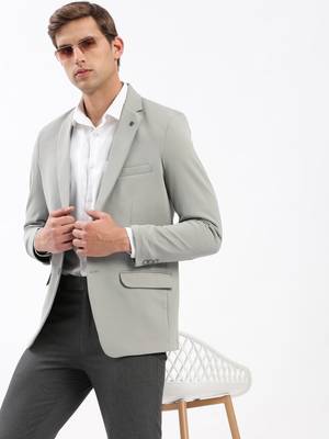 Men's Notched Lapel Solid Grey Single-Breasted Blazer 1