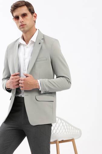 Men's Notched Lapel Solid Grey Single-Breasted Blazer
