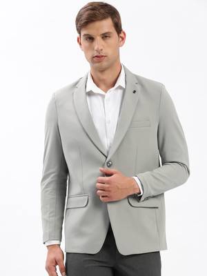 Men's Notched Lapel Solid Grey Single-Breasted Blazer 2