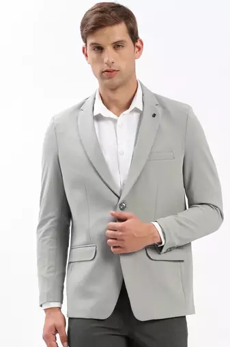 Men's Notched Lapel Solid Grey Single-Breasted Blazer