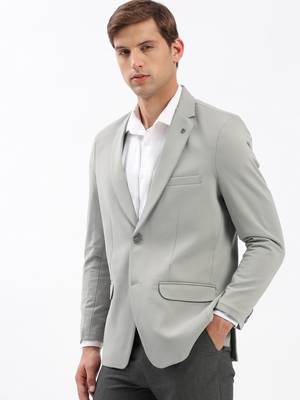 Men's Notched Lapel Solid Grey Single-Breasted Blazer 3