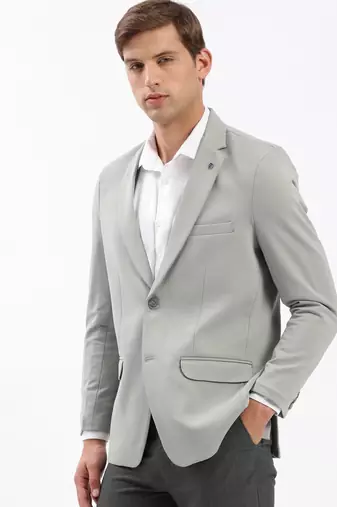 Men's Notched Lapel Solid Grey Single-Breasted Blazer