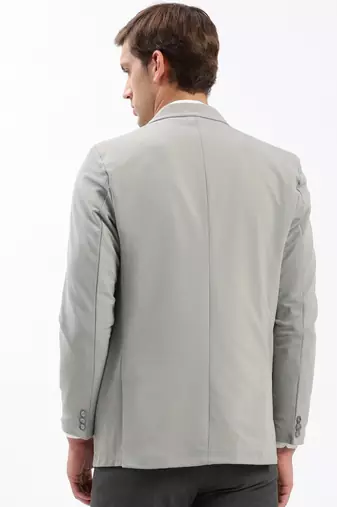 Men's Notched Lapel Solid Grey Single-Breasted Blazer