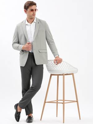 Men's Notched Lapel Solid Grey Single-Breasted Blazer 5
