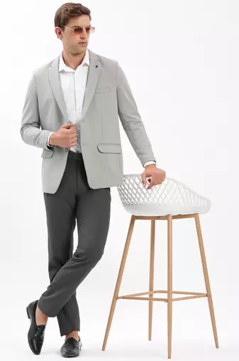 Men's Notched Lapel Solid Grey Single-Breasted Blazer