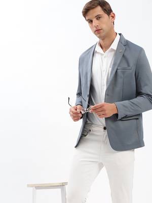 Men's Notched Lapel Solid Grey Single-Breasted Blazer 1