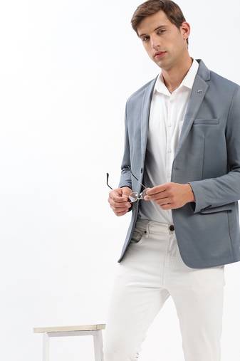 Men's Notched Lapel Solid Grey Single-Breasted Blazer