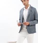 Men's Notched Lapel Solid Grey Single-Breasted Blazer