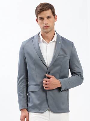Men's Notched Lapel Solid Grey Single-Breasted Blazer 2
