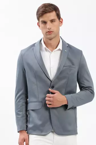 Men's Notched Lapel Solid Grey Single-Breasted Blazer
